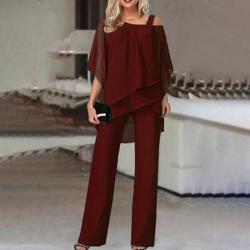 Ensemble Femme Élégant – Haut Fluide & Pantalon Droit