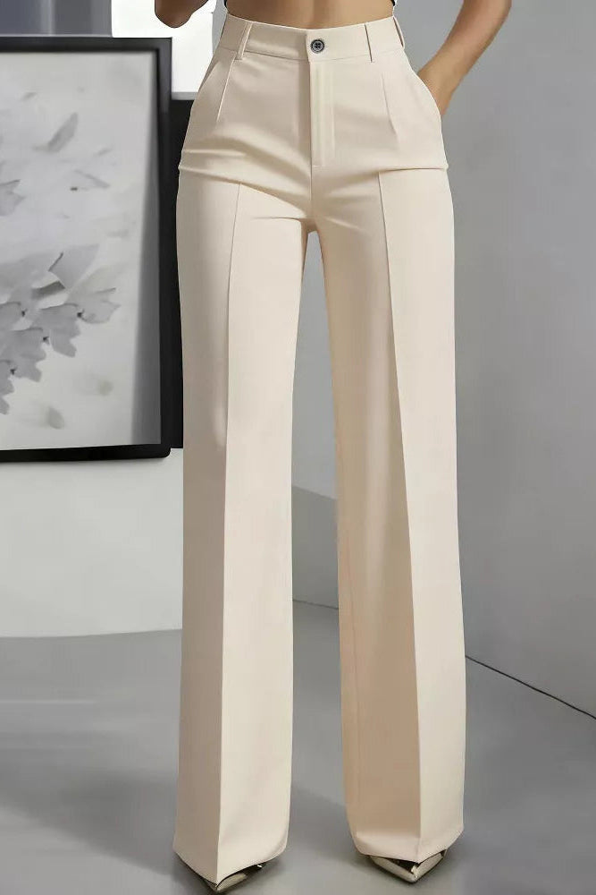 Pantalon de Tailleur Large à Taille Haute et Plis Marqués