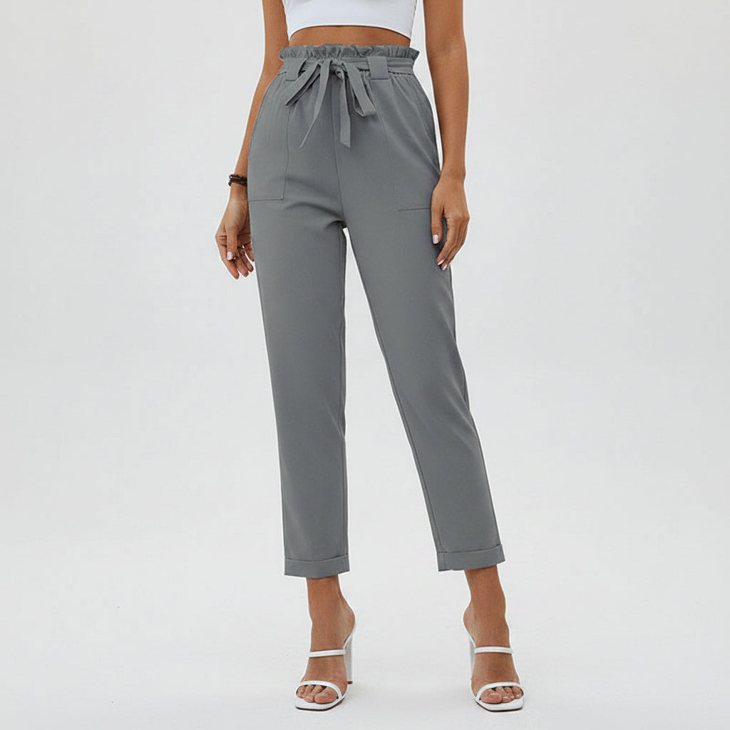 Pantalon Paperbag à Taille Haute avec Ceinture à Nouer
