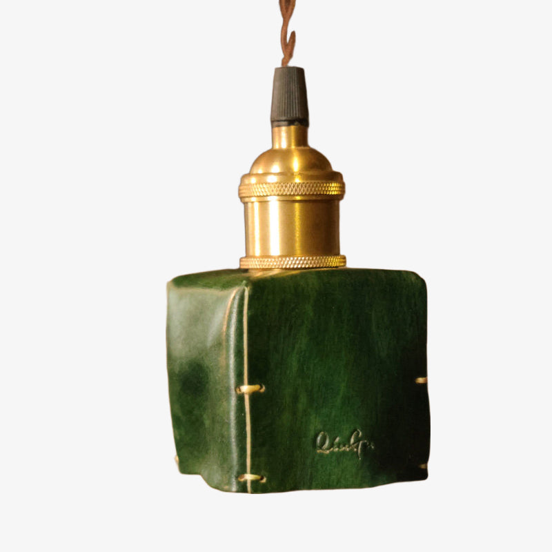 Hand-Shaped Leather Pendant Light — Brass Hardware, Deep Brown