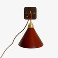 Hand-Stitched Leather Wall Sconce — Brass Collar, Cone Shape, 7.9 Inch Height