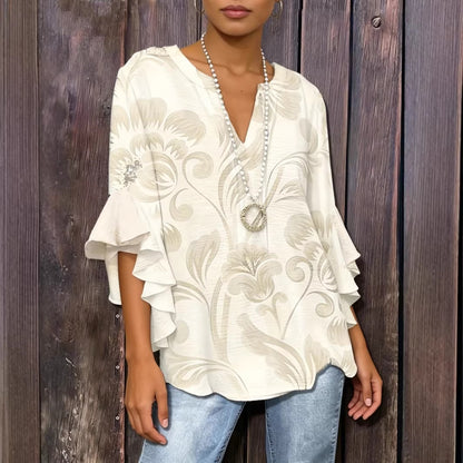Blouse Bohème à Imprimé Floral et Manches Volantées en Cascade
