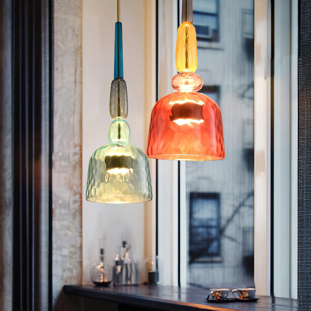 Candy Iron Hand Blown Glass Pendant Lamp — Colorful Mixed Color Glass Shade