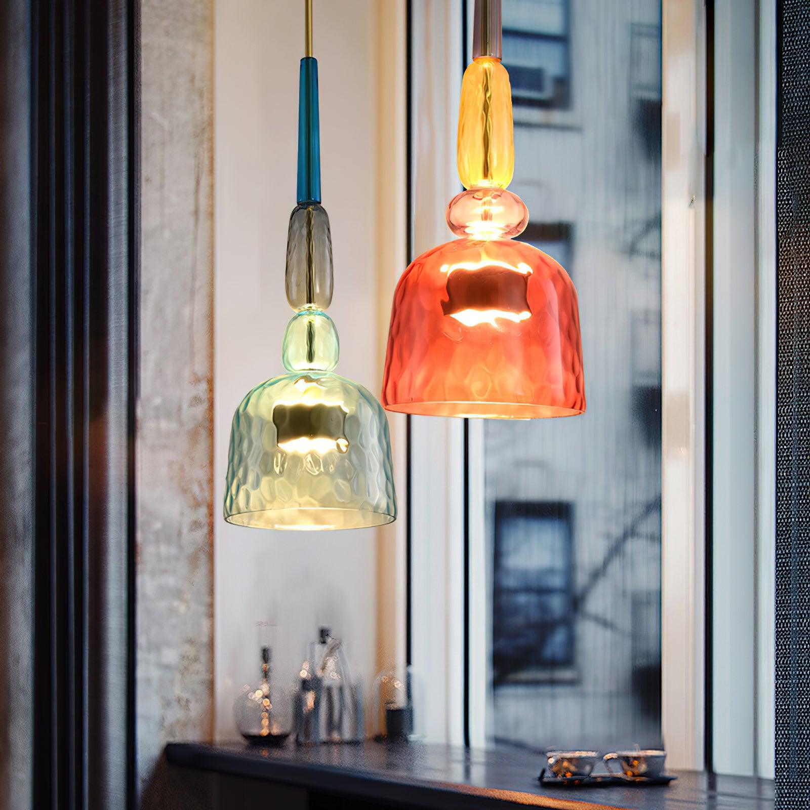 Candy Iron Hand Blown Glass Pendant Lamp — Colorful Mixed Color Glass Shade