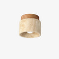 Travira Sculptural Wabi Sabi Ceiling Light — Travertine Marble and Wood