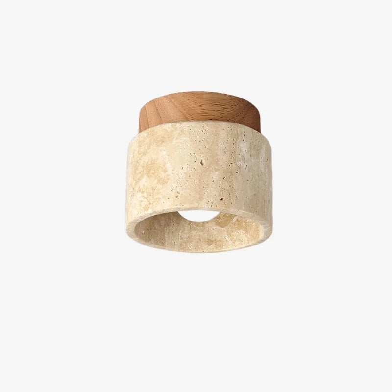 Travira Sculptural Wabi Sabi Ceiling Light — Travertine Marble and Wood