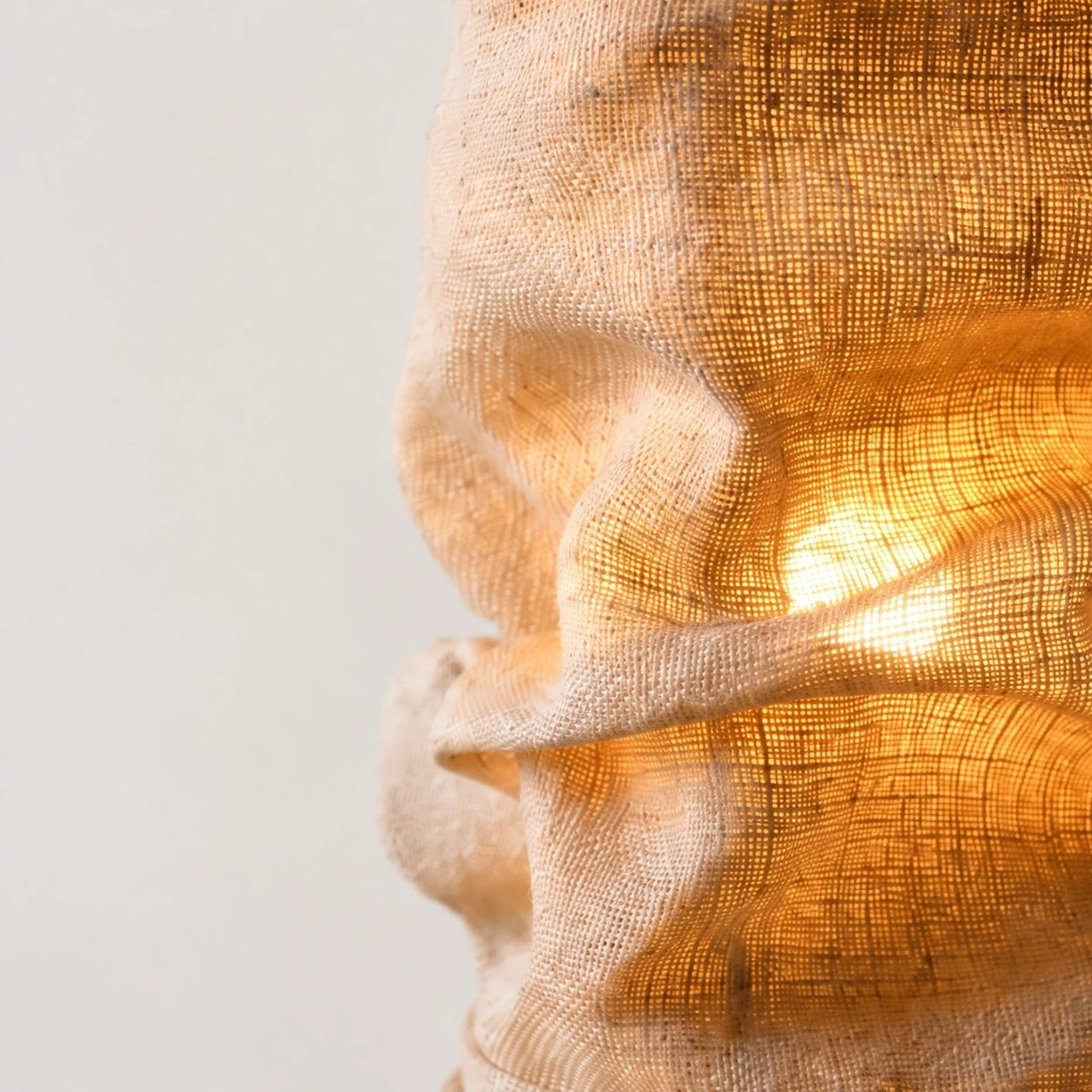 Sculptural Wood Base Table Lamp, Handcrafted Burlac Shade
