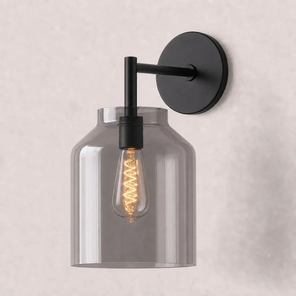 Hanton Minimal Wall Sconce — Vintage Milk Glass Shade, Metal Accent Hardware