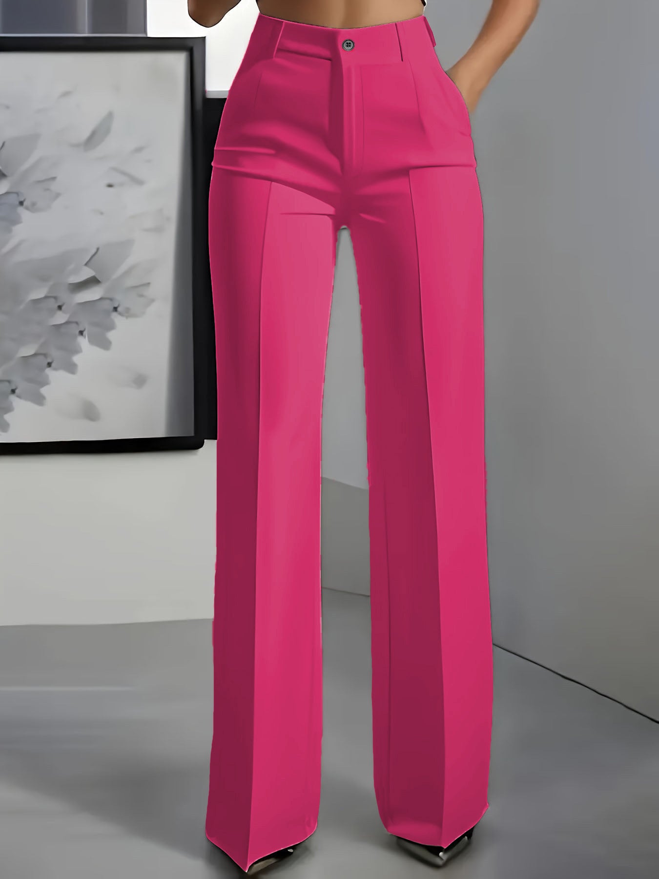 Pantalon de Tailleur Large à Taille Haute et Plis Marqués