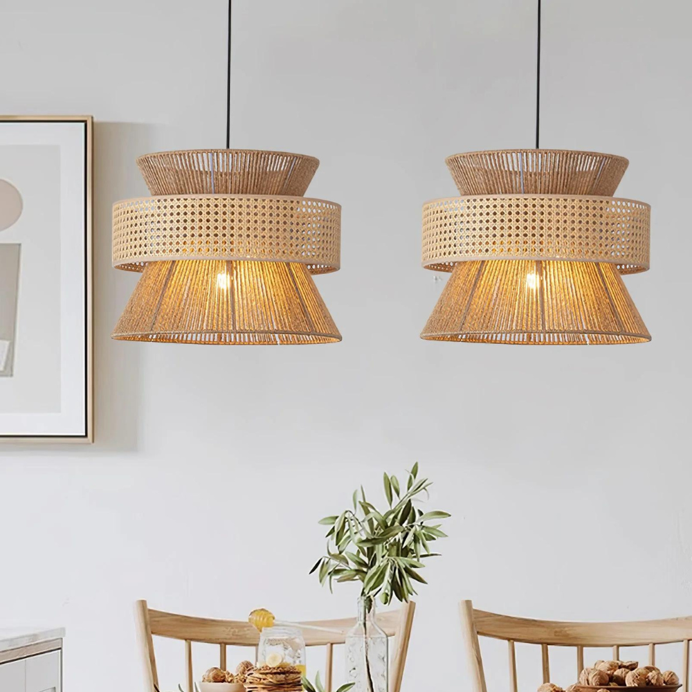 Handwoven Rattan and Hemp Rope Pendant Light — Veil Design