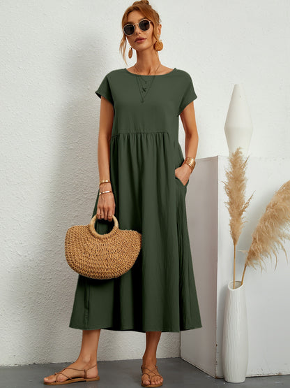 Robe Longue Fluide à Coupe Évasée et Taille Froncée