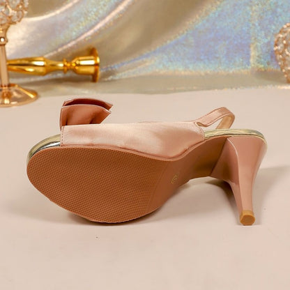 Escarpins Slingback à Bout Ouvert avec Nœud Élégant et Détails Dorés