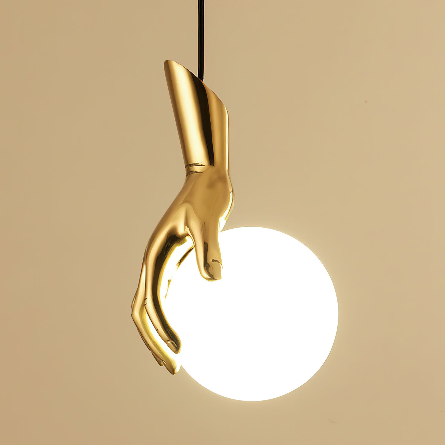 Sculptural Hand And Globe Hanging Lamp