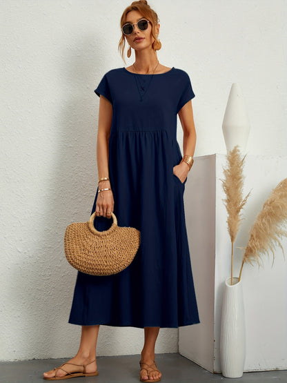 Robe Longue Fluide à Coupe Évasée et Taille Froncée