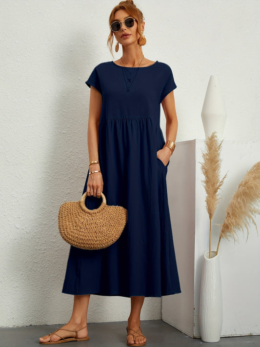 Robe Longue Fluide à Coupe Évasée et Taille Froncée