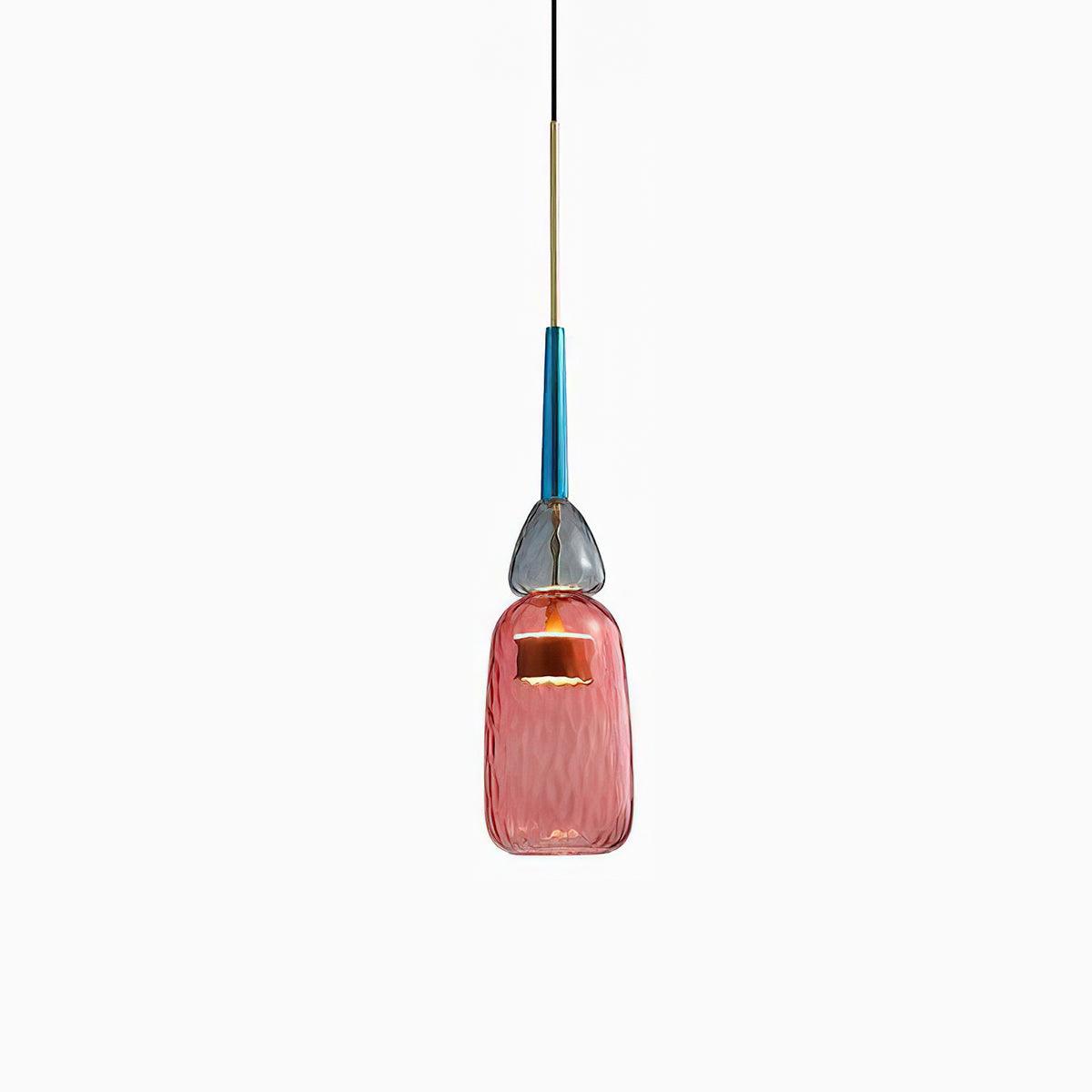 Candy Iron Hand Blown Glass Pendant Lamp — Colorful Mixed Color Glass Shade