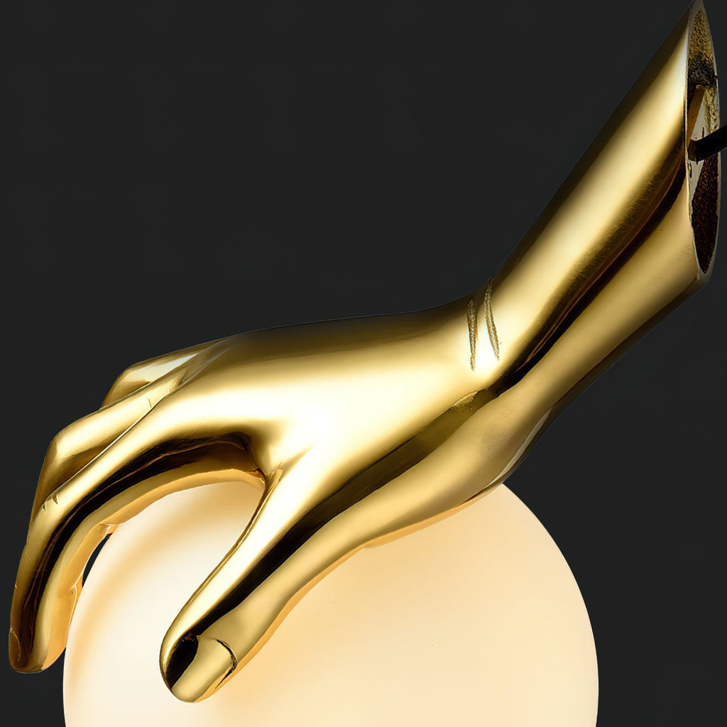 Sculptural Hand And Globe Hanging Lamp