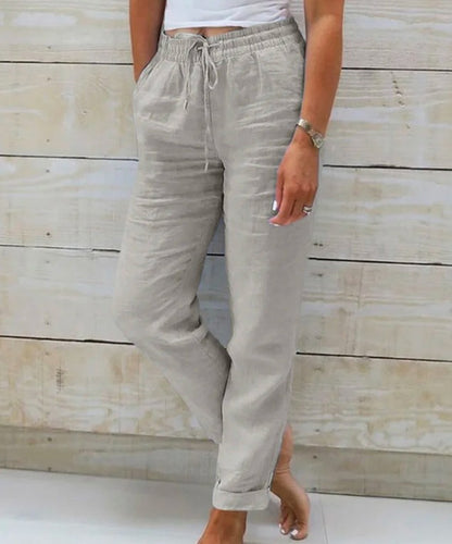 Pantalon Fluide en Coton et Lin - Taille Haute Élastique pour Femme