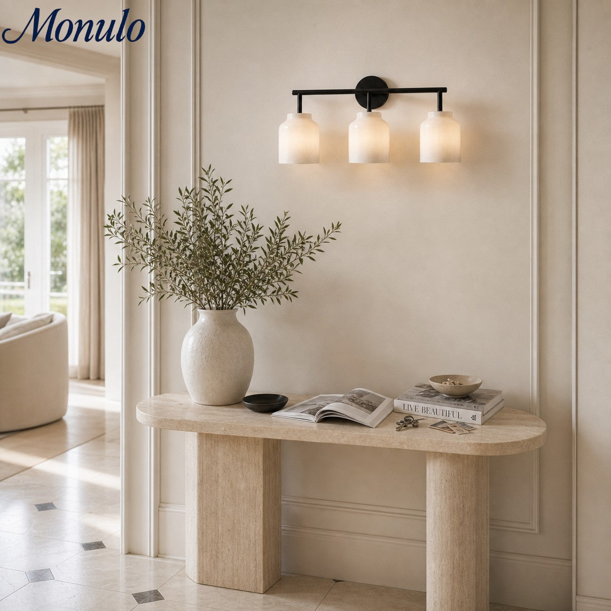 Hanton Modern 3-Light Wall Sconce — Slim Profile Milk Glass Fixture