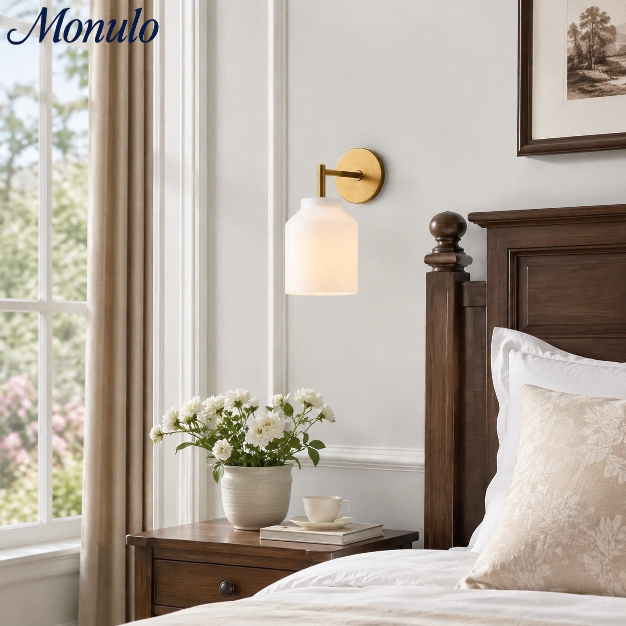 Hanton Minimal Wall Sconce — Vintage Milk Glass Shade, Metal Accent Hardware