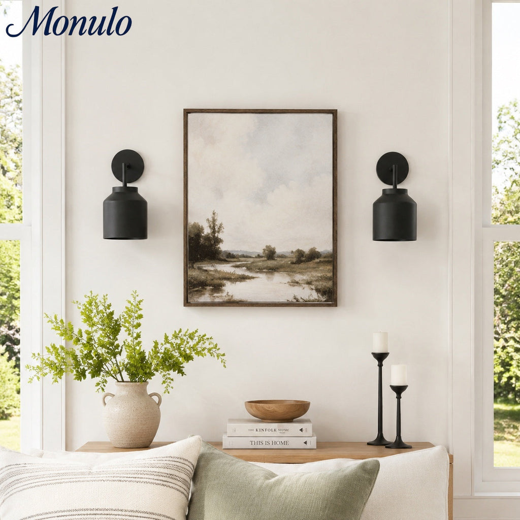 Hanton Minimal Wall Sconce — Vintage Milk Glass Shade, Metal Accent Hardware