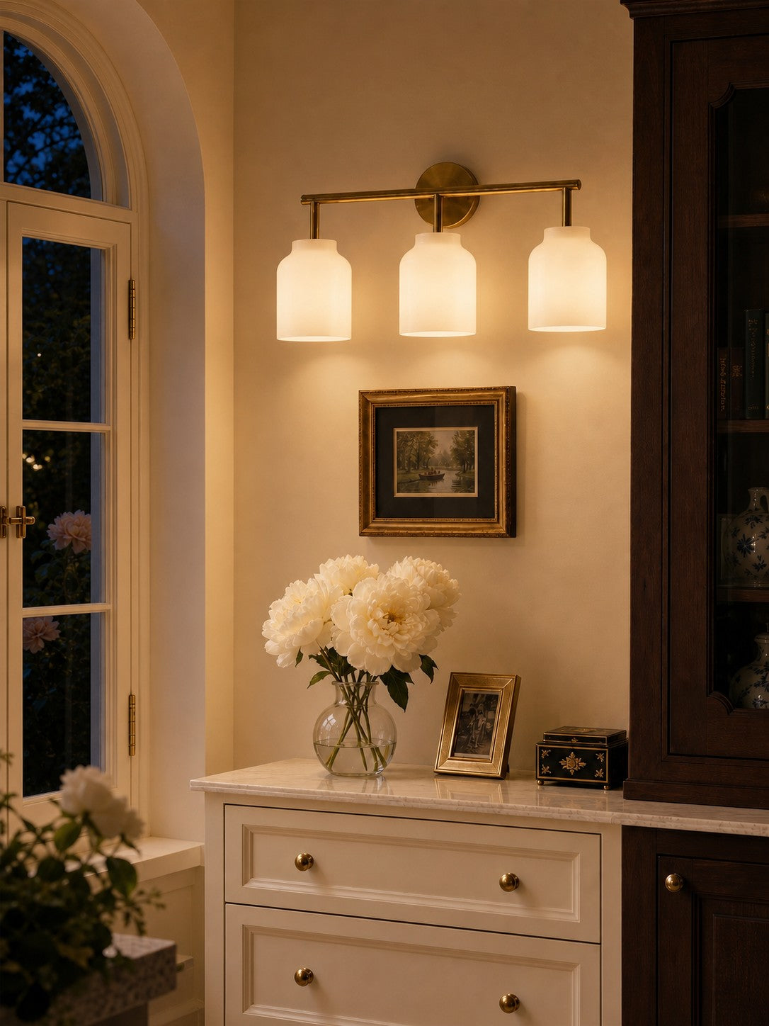 Hanton Modern 3-Light Wall Sconce — Slim Profile Milk Glass Fixture