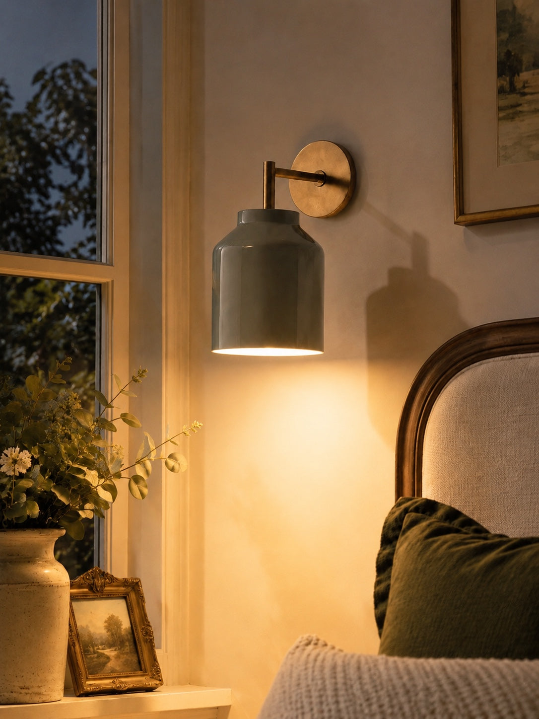 Hanton Minimal Wall Sconce — Vintage Milk Glass Shade, Metal Accent Hardware