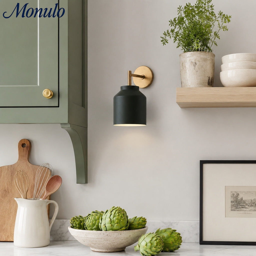 Hanton Minimal Wall Sconce — Vintage Milk Glass Shade, Metal Accent Hardware