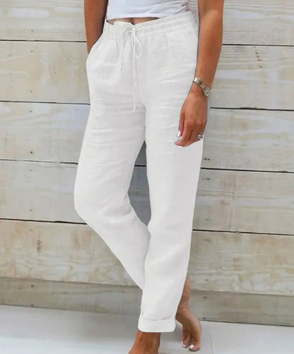 Pantalon Fluide en Coton et Lin - Taille Haute Élastique pour Femme