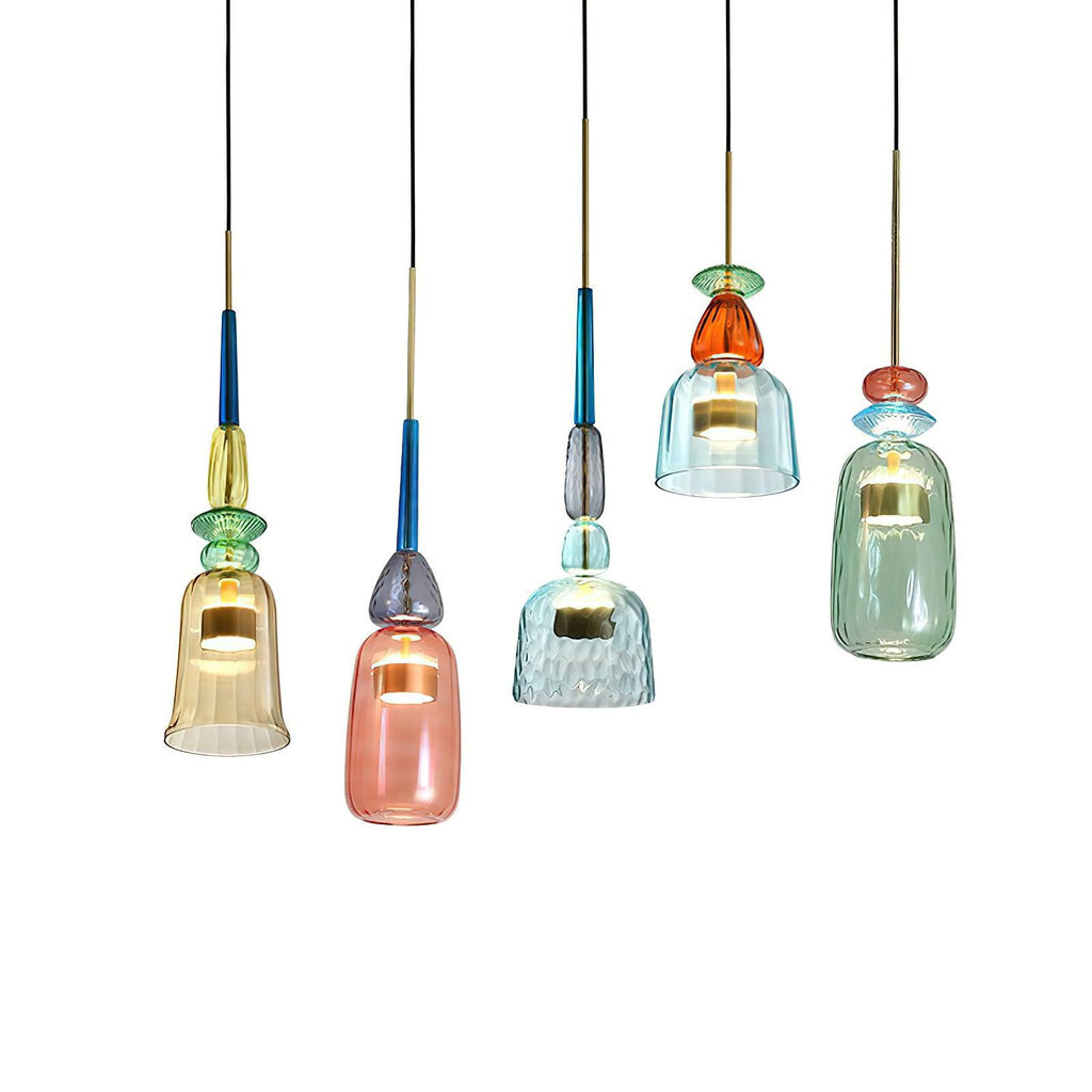 Candy Iron Hand Blown Glass Pendant Lamp — Colorful Mixed Color Glass Shade