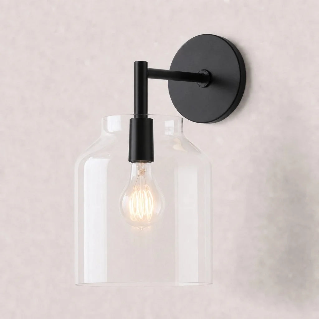 Hanton Minimal Wall Sconce — Vintage Milk Glass Shade, Metal Accent Hardware