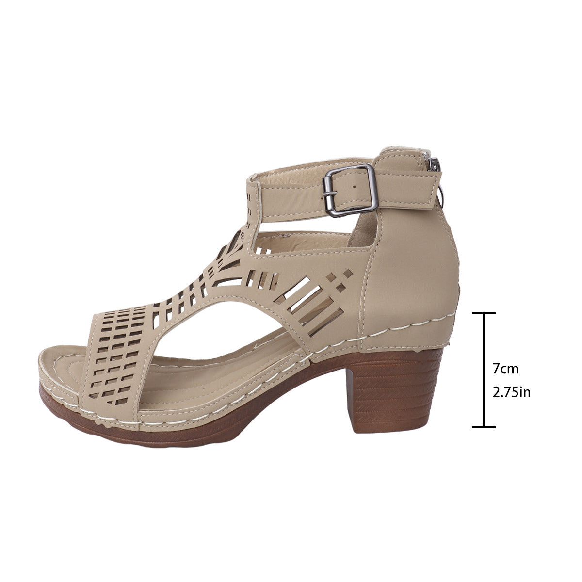 Sandales à Talons Bloc avec Découpes Laser et Style Rétro