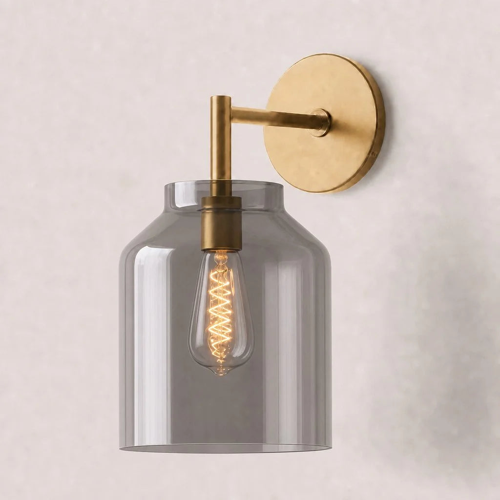 Hanton Minimal Wall Sconce — Vintage Milk Glass Shade, Metal Accent Hardware