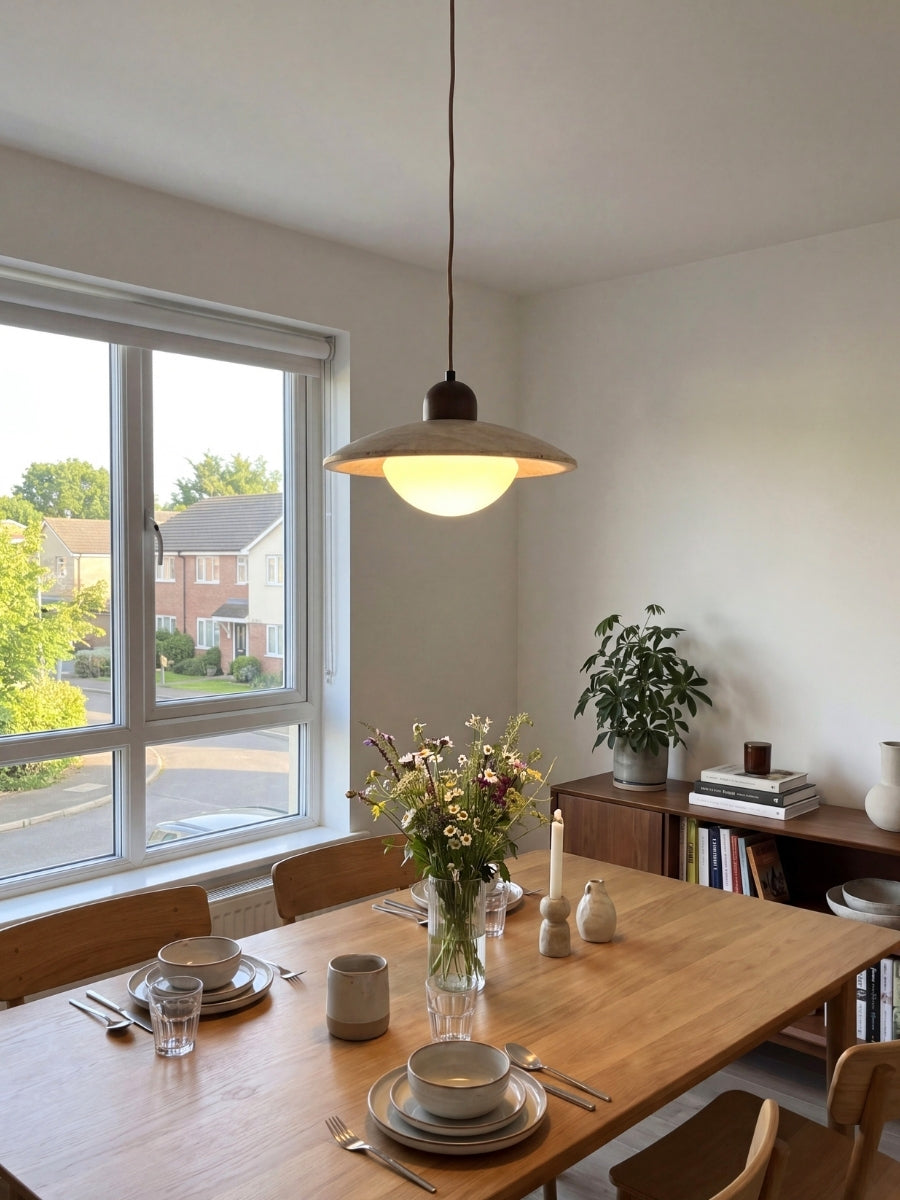 Travira Travertine Floating Plate Pendant Light — Nordic Contemporary Design