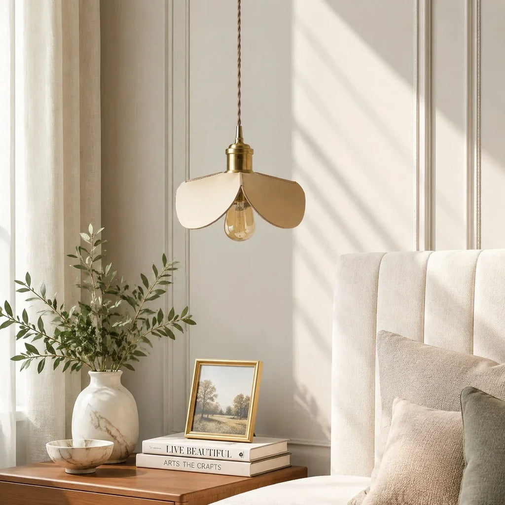 Compact 20cm Hand Stitched Leather Petal Pendant Light
