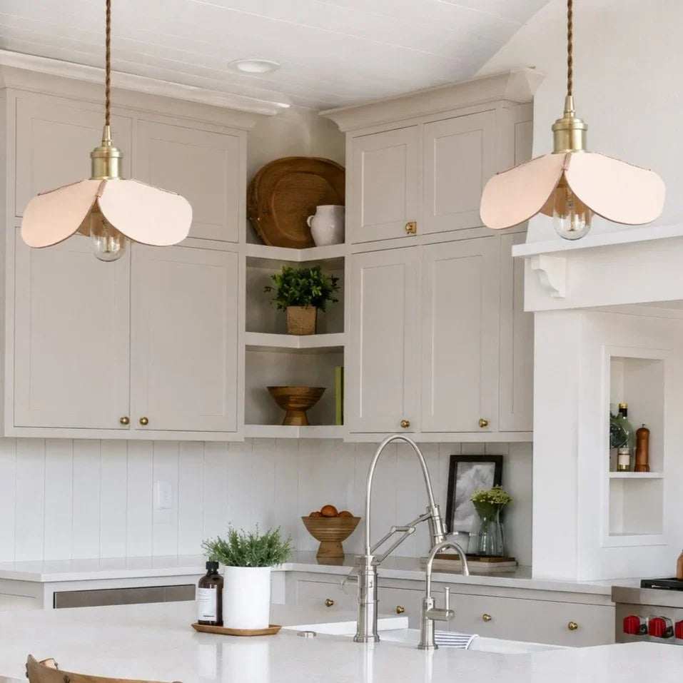Compact 20cm Hand Stitched Leather Petal Pendant Light