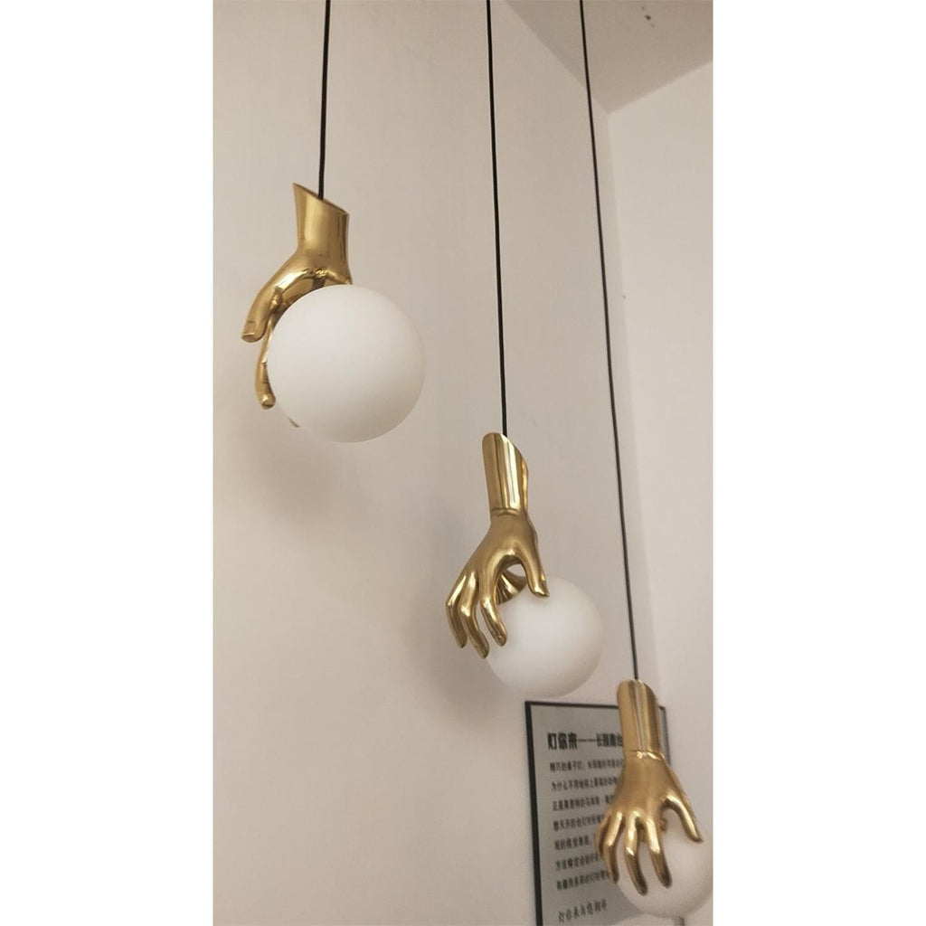 Sculptural Hand And Globe Hanging Lamp
