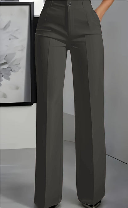 Pantalon de Tailleur Large à Taille Haute et Plis Marqués