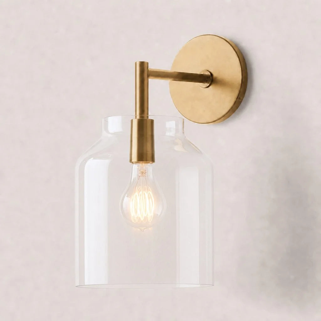 Hanton Minimal Wall Sconce — Vintage Milk Glass Shade, Metal Accent Hardware