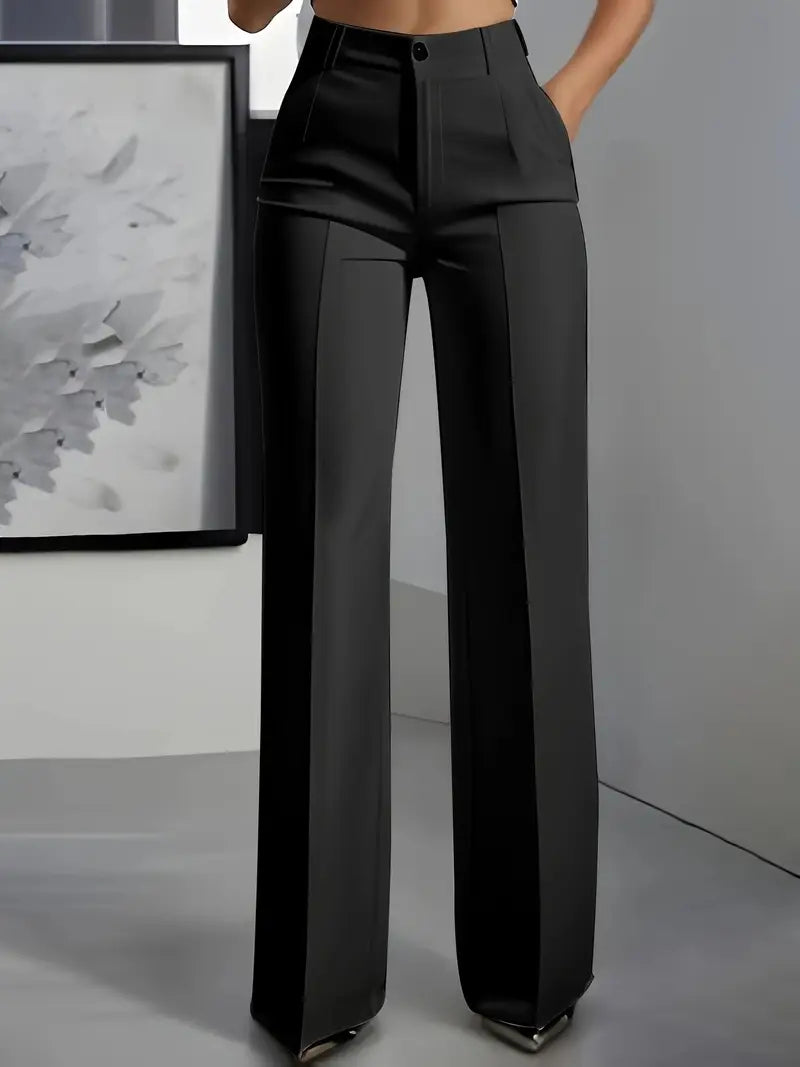 Pantalon de Tailleur Large à Taille Haute et Plis Marqués