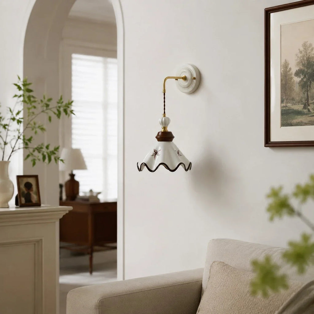 Compact Hand-Painted Ceramic Wall Sconce — Gloss Finish