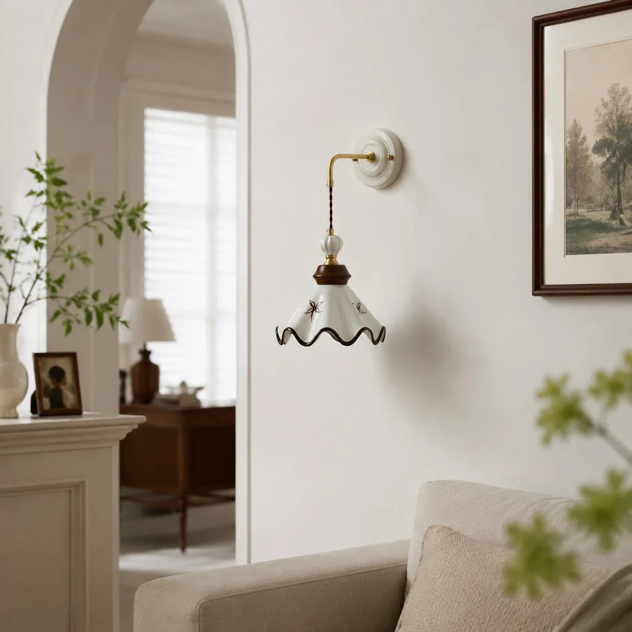 Compact Hand-Painted Ceramic Wall Sconce — Gloss Finish