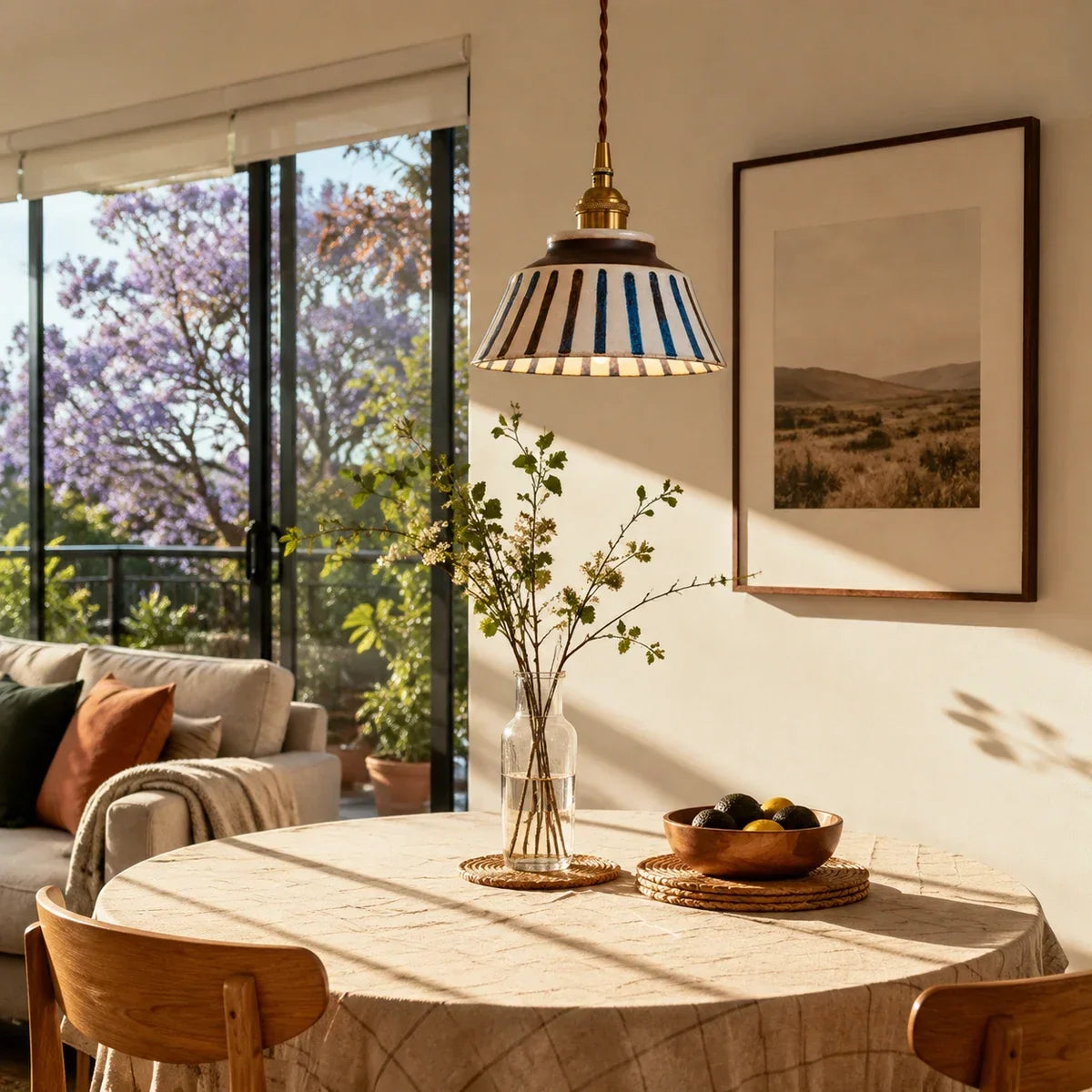 Compact Hand-Painted Ceramic Pendant Lamp — 7-Inch Shade