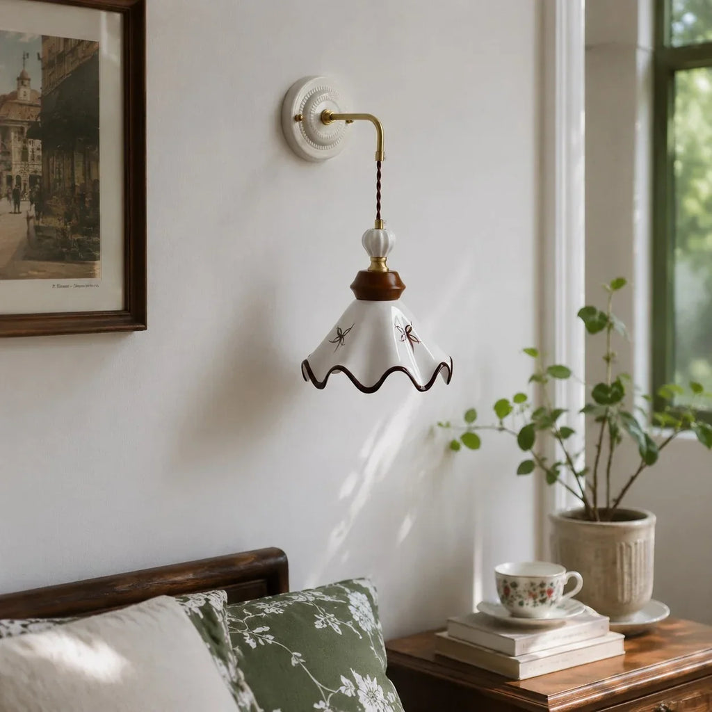 Compact Hand-Painted Ceramic Wall Sconce — Gloss Finish