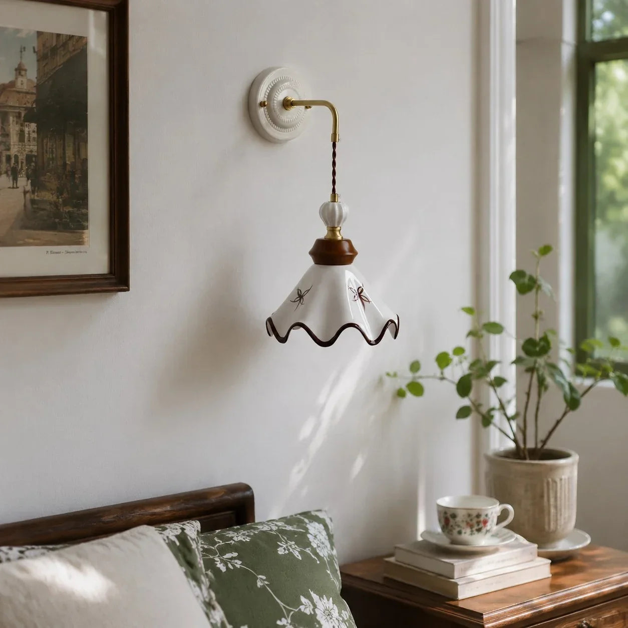 Compact Hand-Painted Ceramic Wall Sconce — Gloss Finish