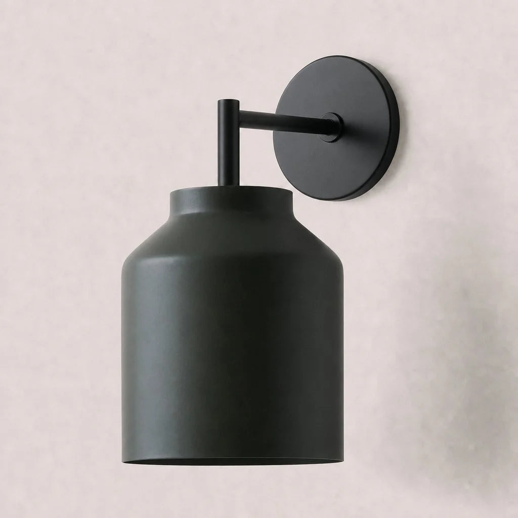 Hanton Minimal Wall Sconce — Vintage Milk Glass Shade, Metal Accent Hardware