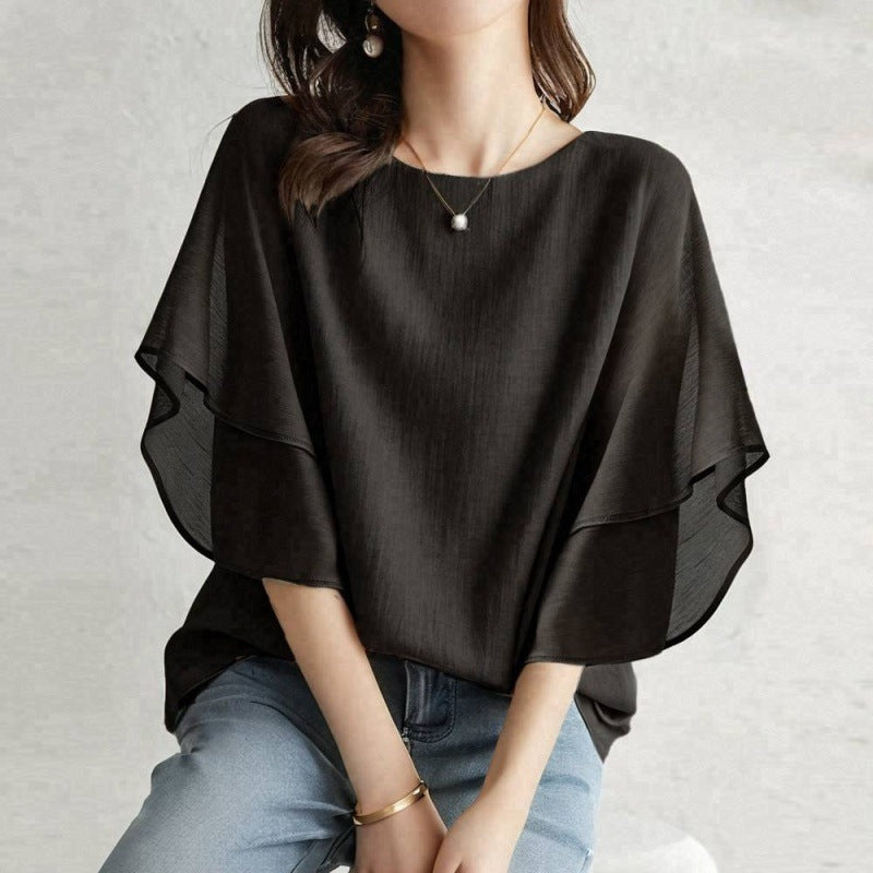 Blouse Fluide à Manches Volantées Cascade
