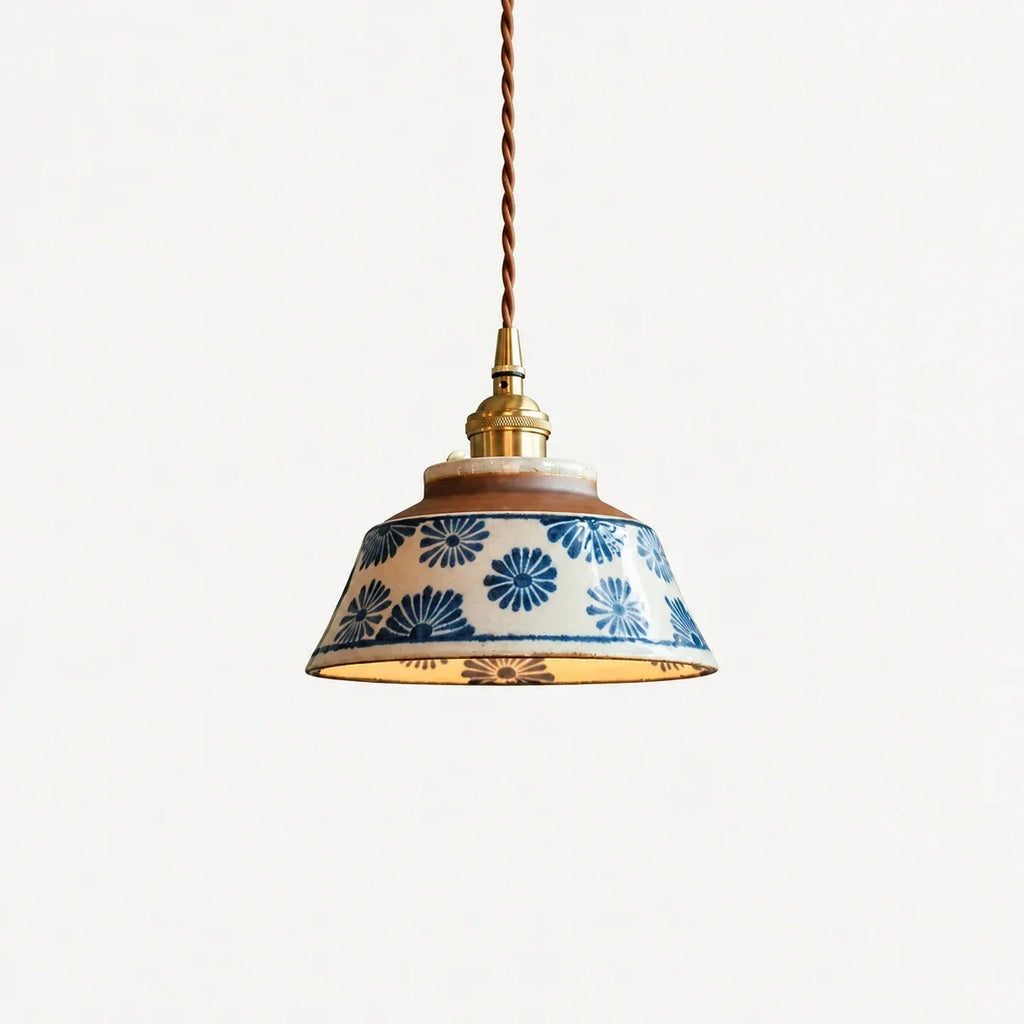 Compact Hand-Painted Ceramic Pendant Lamp — 7-Inch Shade