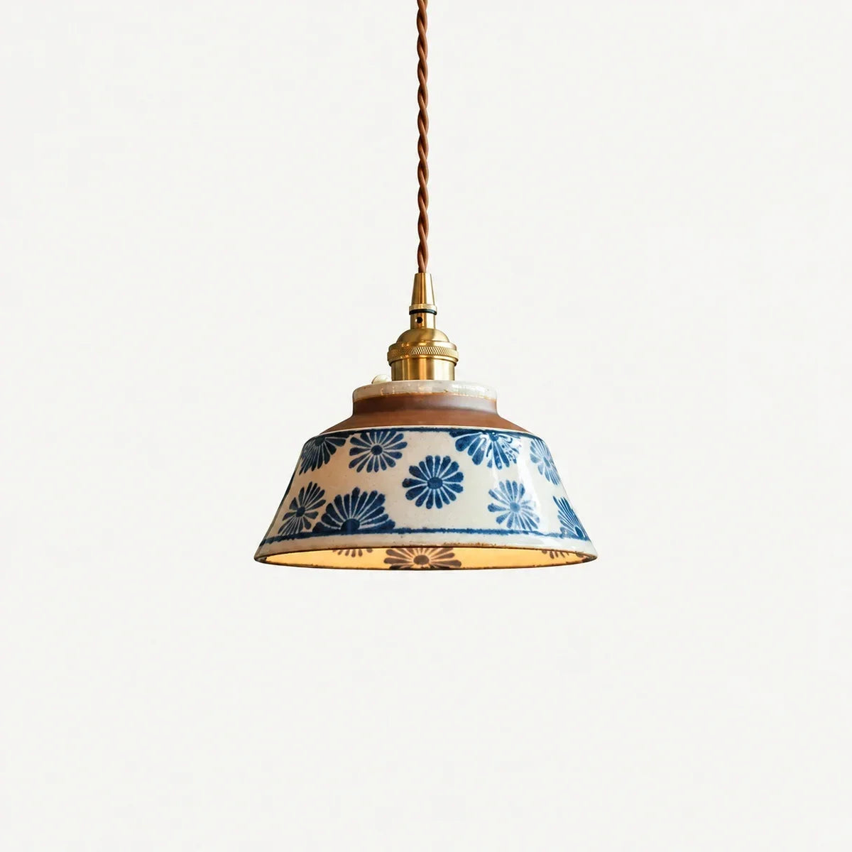 Compact Hand-Painted Ceramic Pendant Lamp — 7-Inch Shade