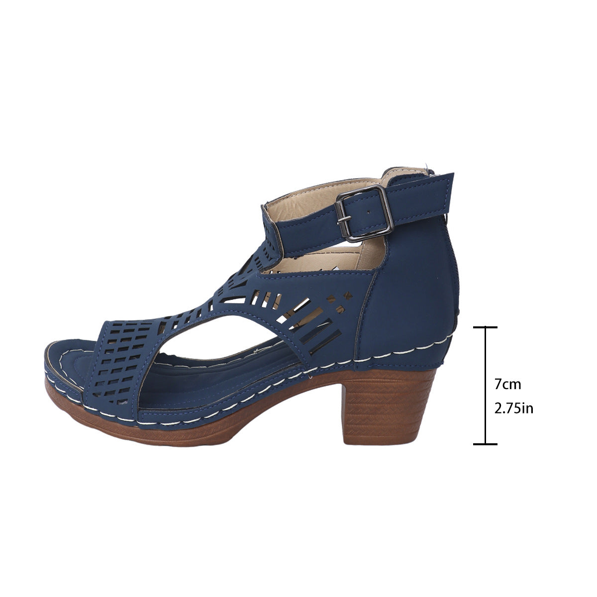 Sandales à Talons Bloc avec Découpes Laser et Style Rétro